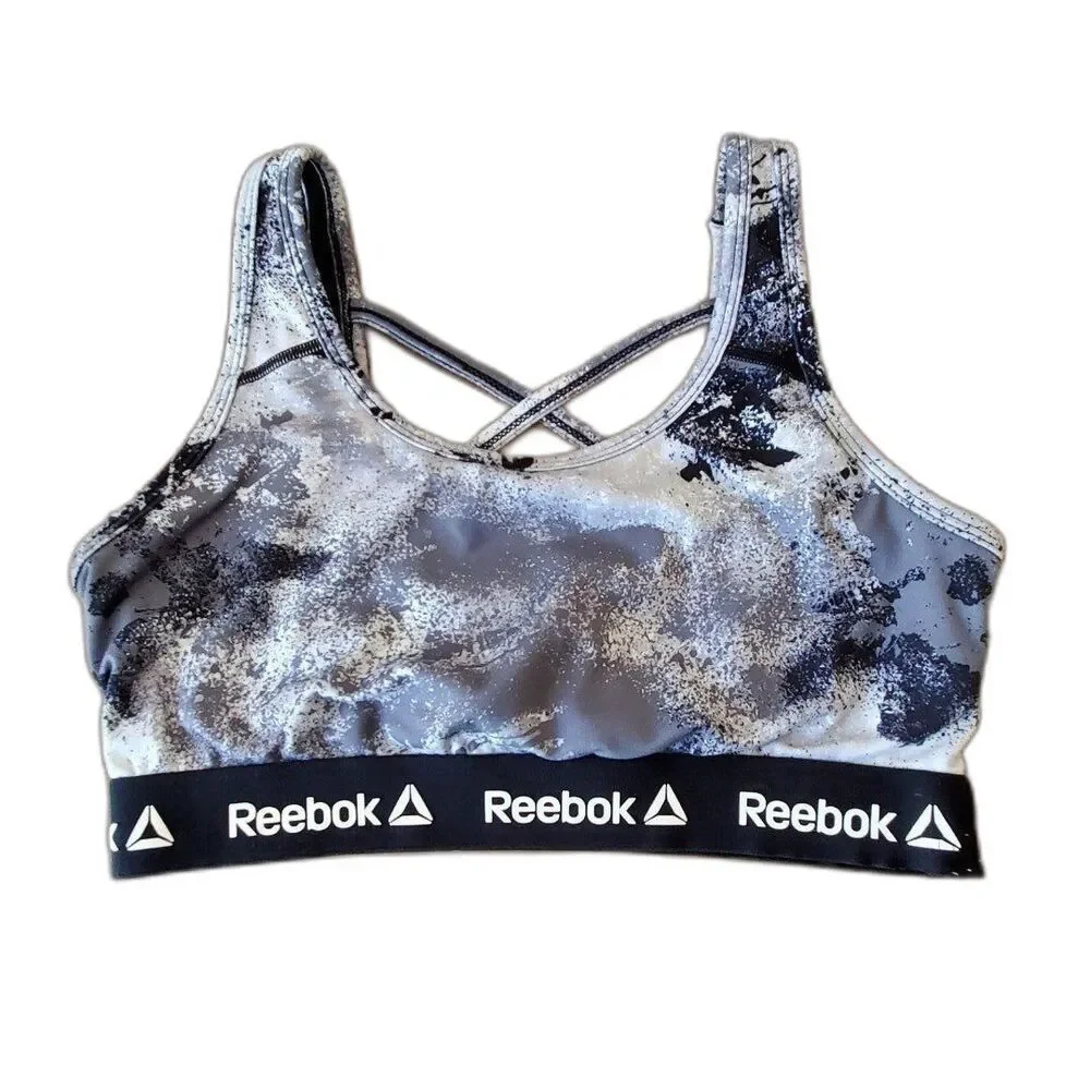 Reebok Womens Sz Small Strappy Sport Bra Mottled Gray